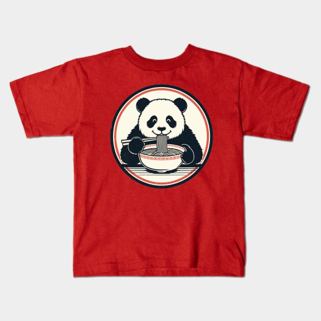 Panda Eating Ramen Retro Kids T-Shirt by PhotoSphere